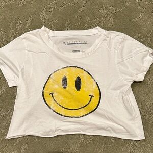 Prince Peter White Crop Top with Yellow Smiley Face
